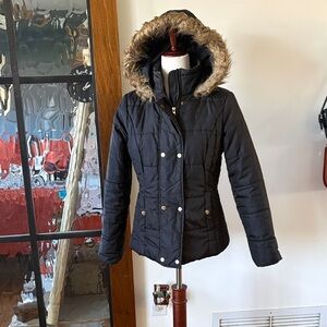 Krush Dark Puffer Jacket with Faux Fur Trim